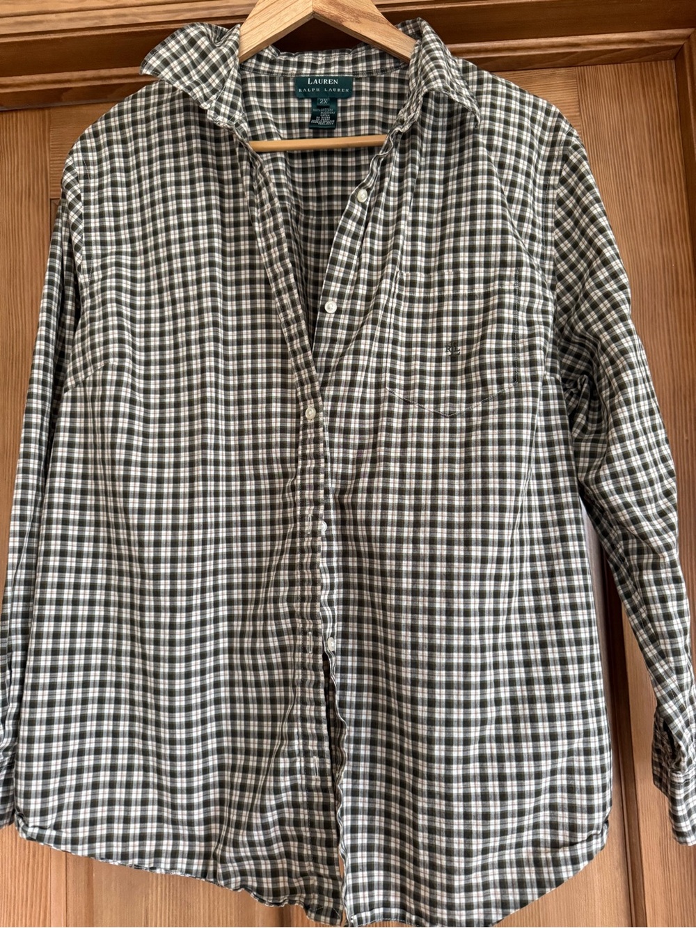 Ralph Lauren Green and White Plaid Button-Down Shirt